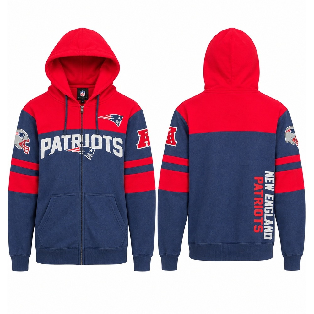 NFL New England Patriots Full Zip Hoodie Mens Large Colorblock Navy Red Jacket